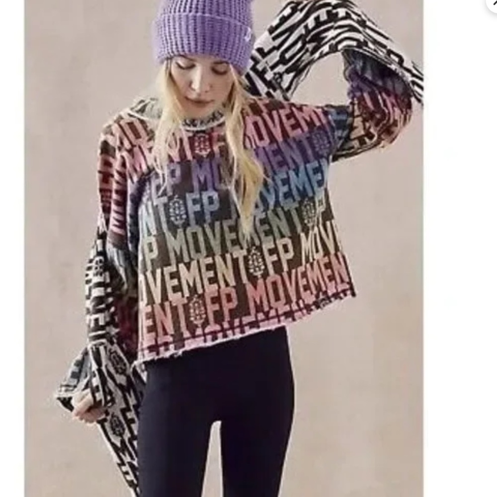 FP Movement by Free People Multicolor Logo Knit Long Sleeve Sweater